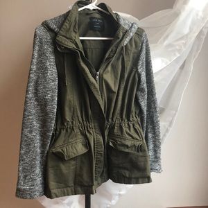 Khaki zip up hooded jacket